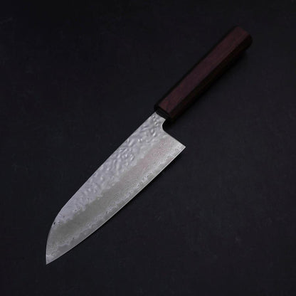 Santoku AUS-10 Mirror Tsuchime Damascus Purple Urushi Handle 165mm