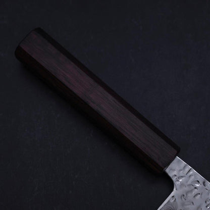 Santoku AUS-10 Mirror Tsuchime Damascus Purple Urushi Handle 165mm