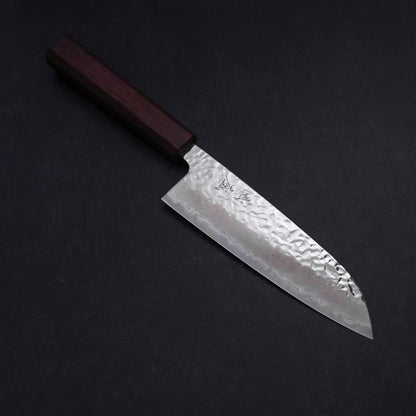 Santoku AUS-10 Mirror Tsuchime Damascus Purple Urushi Handle 165mm