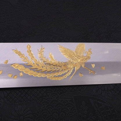 Usuba(Kanto) White Steel #2 Kasumi Chokin Phoenix-Sakura Buffalo Ebony Handle 180mm