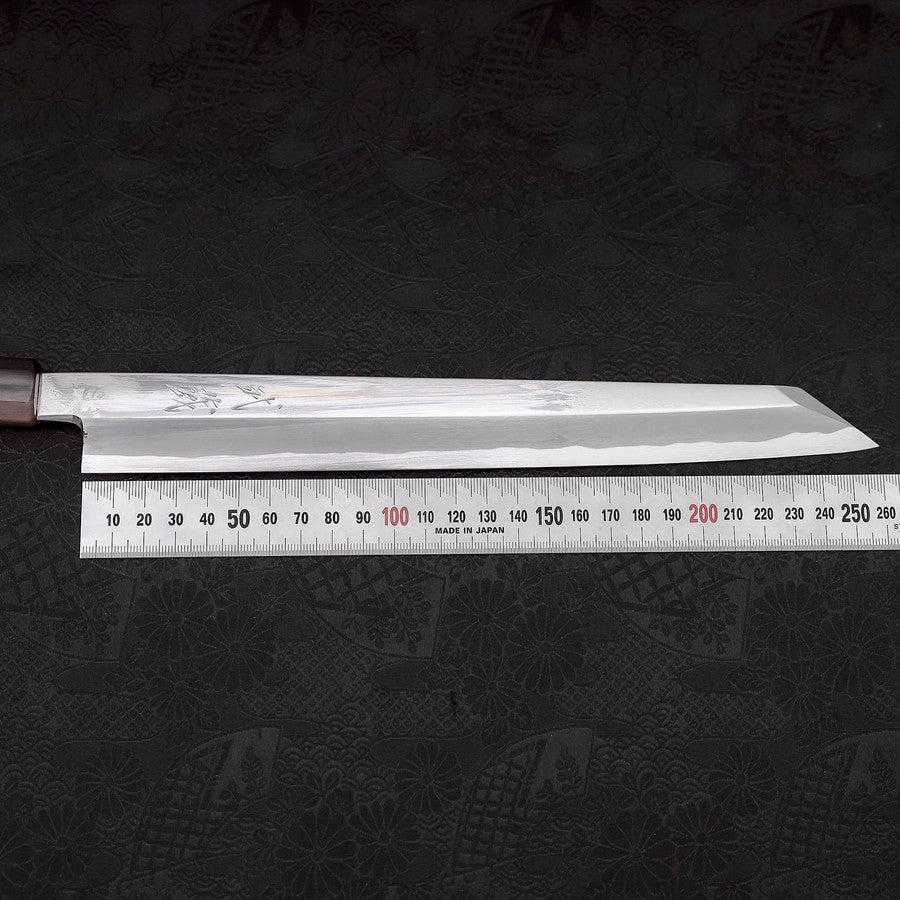 Yanagi Kiritsuke Blue Steel #1 Kasumi Buffalo Ebony Handle 270mm With Sheath