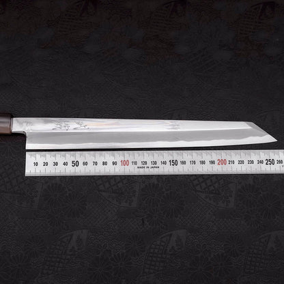 Yanagi Kiritsuke Blue Steel #1 Kasumi Buffalo Ebony Handle 270mm With Sheath