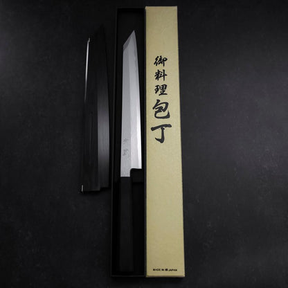 Yanagi Kiritsuke Blue Steel #1 Suminagashi Buffalo Ebony Handle With Sheath 270mm