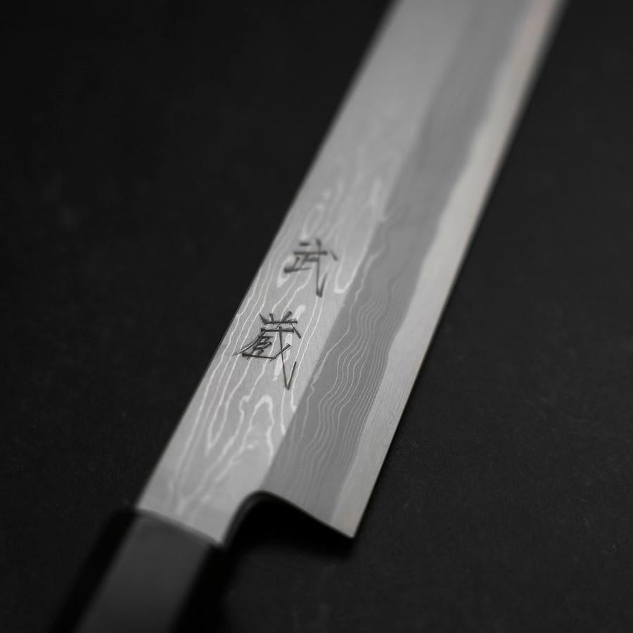 Yanagi Kiritsuke Blue Steel #1 Suminagashi Buffalo Ebony Handle With Sheath 270mm