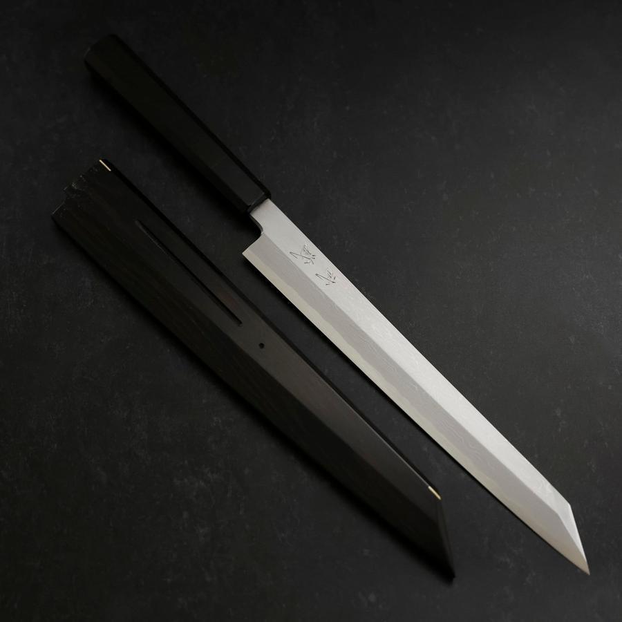 Yanagi Kiritsuke Blue Steel #1 Suminagashi Buffalo Ebony Handle With Sheath 270mm