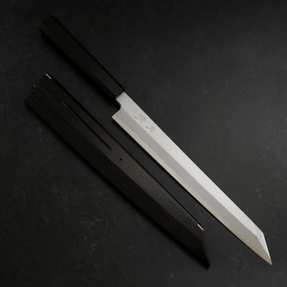 Yanagi Kiritsuke Blue Steel #1 Suminagashi Buffalo Ebony Handle With Sheath 270mm