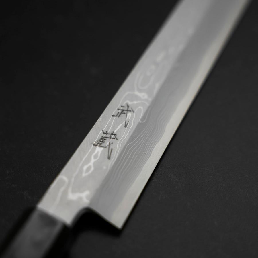 Yanagi Kiritsuke Blue Steel #1 Suminagashi Buffalo Ebony Handle With Sheath 300mm