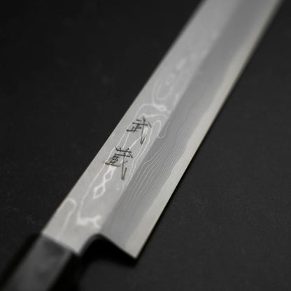 Yanagi Kiritsuke Blue Steel #1 Suminagashi Buffalo Ebony Handle With Sheath 300mm