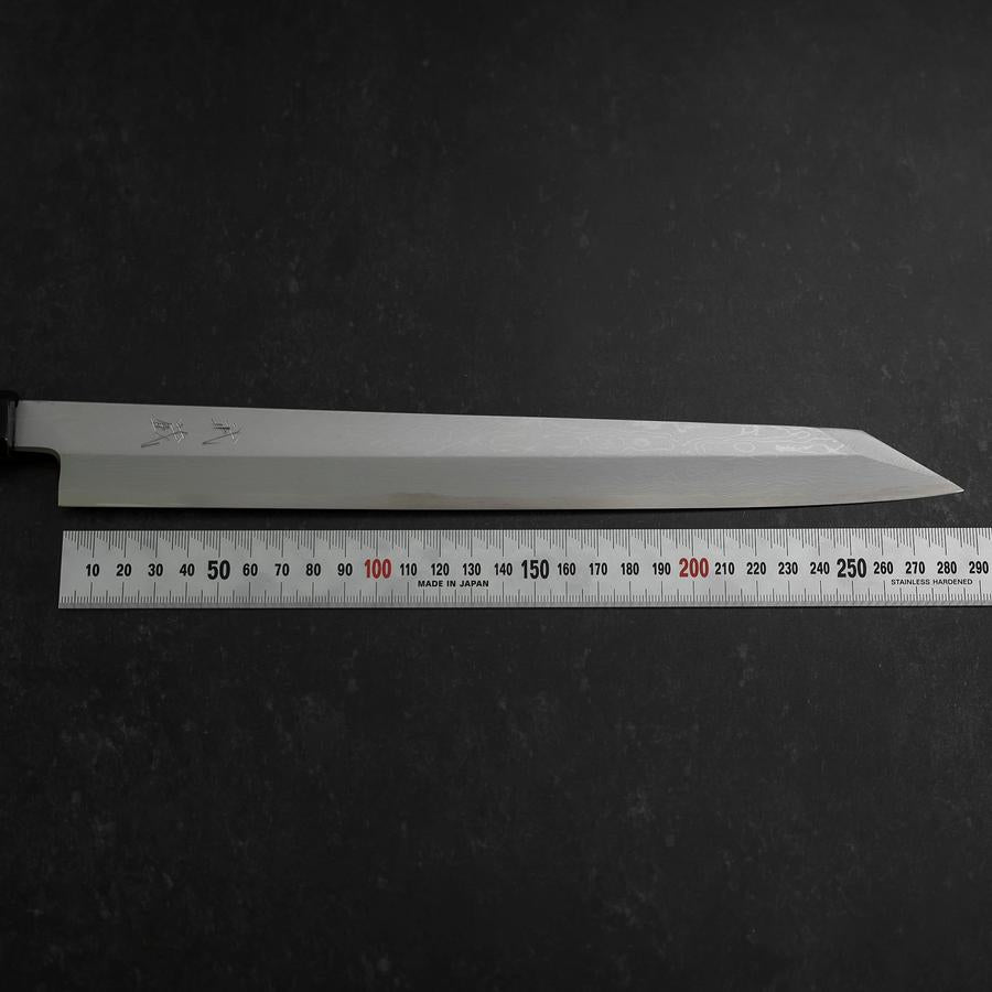 Yanagi Kiritsuke Blue Steel #1 Suminagashi Buffalo Ebony Handle With Sheath 300mm