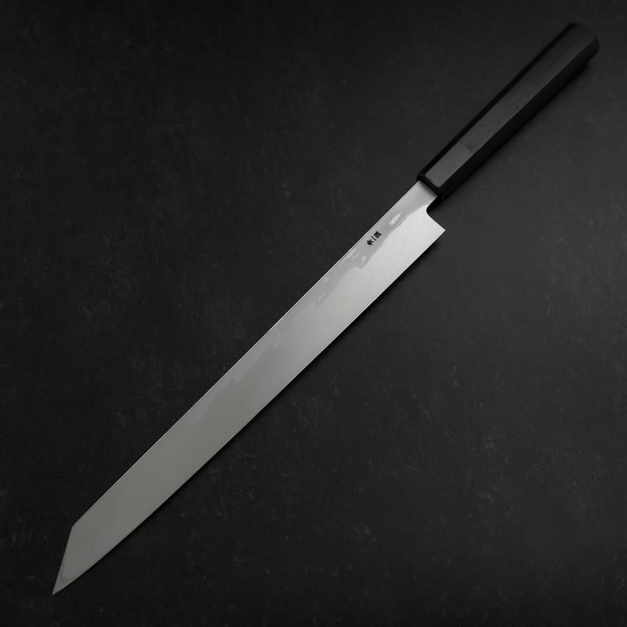 Yanagi Kiritsuke Blue Steel #1 Suminagashi Buffalo Ebony Handle With Sheath 330mm