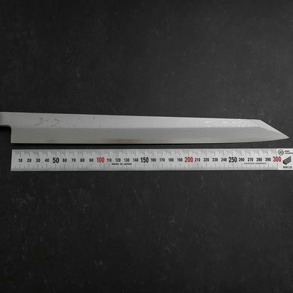 Yanagi Kiritsuke Blue Steel #1 Suminagashi Buffalo Ebony Handle With Sheath 330mm