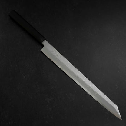 Yanagi Kiritsuke Blue Steel #1 Suminagashi Buffalo Ebony Handle With Sheath 330mm