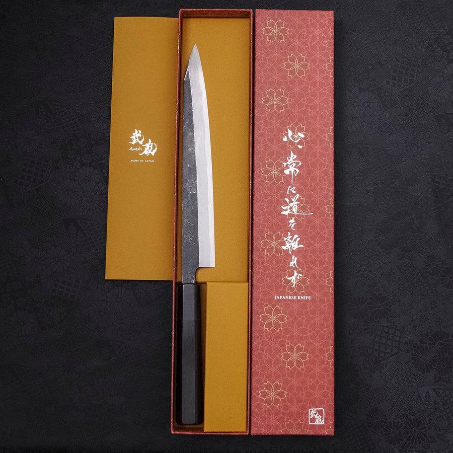 Yanagi Kiritsuke Blue Steel #2 Kurouchi Buffalo Ebony Handle 240mm