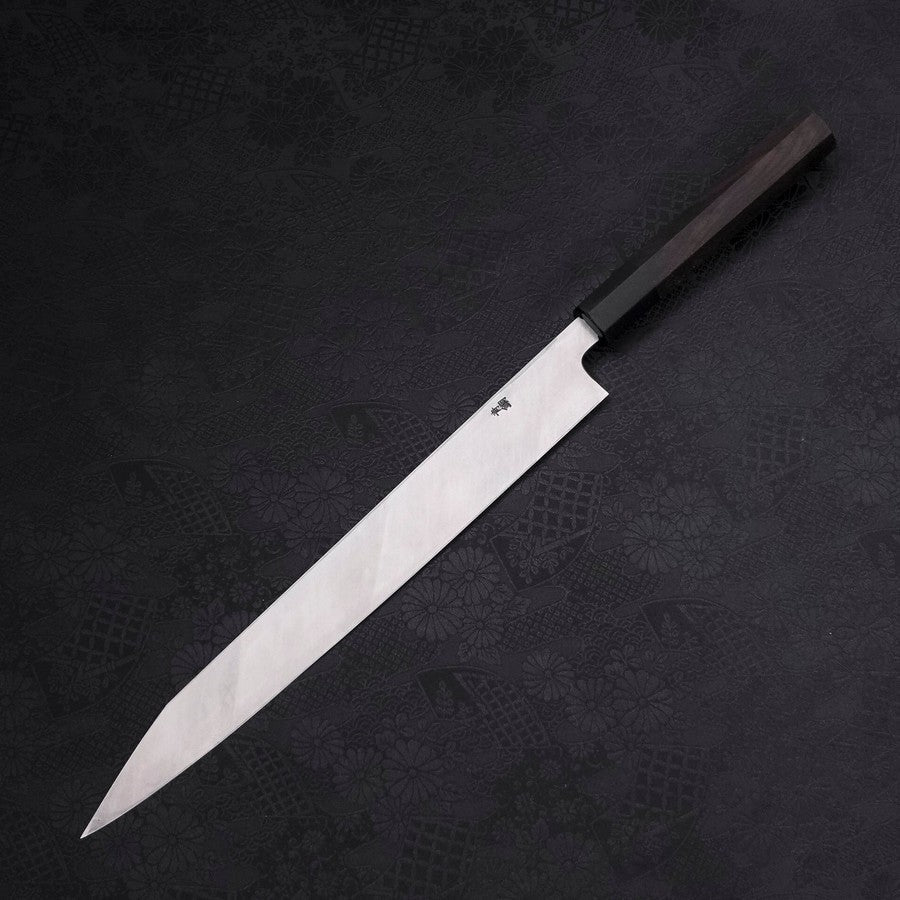 Yanagi Kiritsuke Blue Steel #2 Kurouchi Buffalo Ebony Handle 300mm