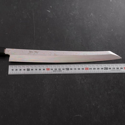 Yanagi Kiritsuke Silver Steel #3 Damascus Mirror Buffalo Teak Handle 300mm