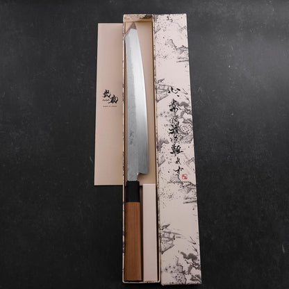 Yanagi Kiritsuke Silver Steel #3 Damascus Mirror Buffalo Teak Handle 300mm