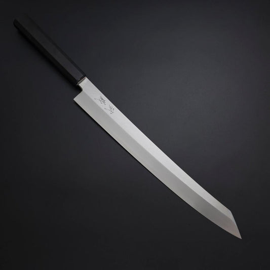 Yanagi Kiritsuke Silver Steel #3 Kasumi Buffalo Ebony Handle 300mm