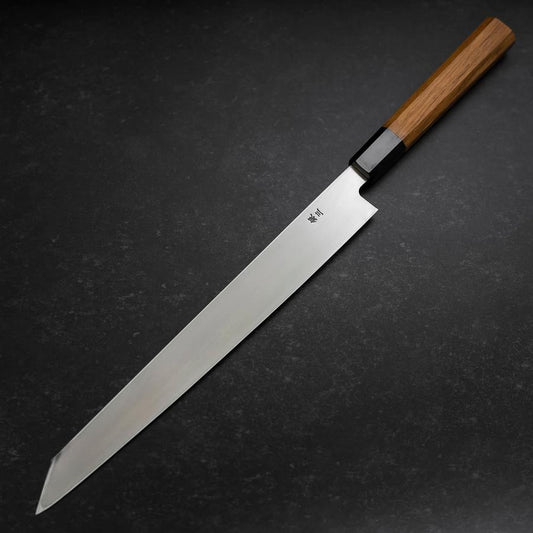 Yanagi Kiritsuke Silver Steel #3 Kasumi Buffalo Teak Handle 300mm