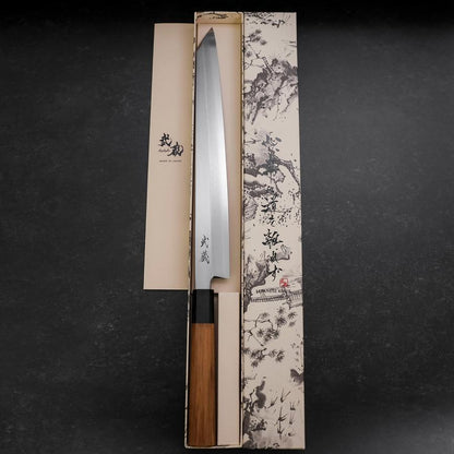 Yanagi Kiritsuke Silver Steel #3 Kasumi Buffalo Teak Handle 300mm