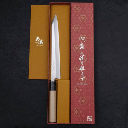 Yanagi Kiritsuke White Steel #2 Kasumi Buffalo Magnolia Handle 240mm