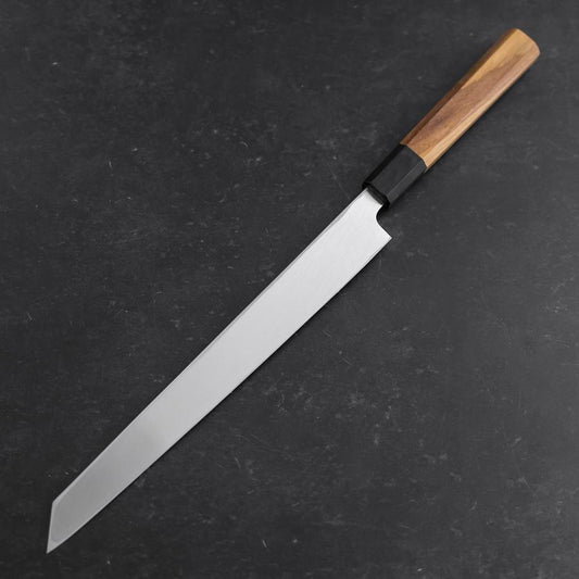 Yanagi Kiritsuke White Steel #2 Kasumi Buffalo Teak Handle 270mm