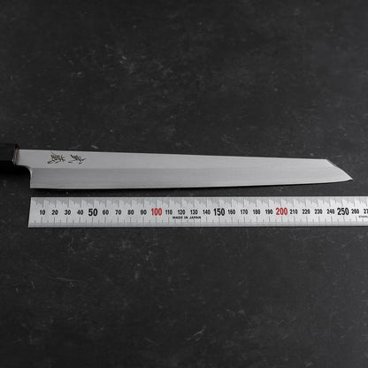 Yanagi Kiritsuke White Steel #2 Kasumi Buffalo Teak Handle 270mm
