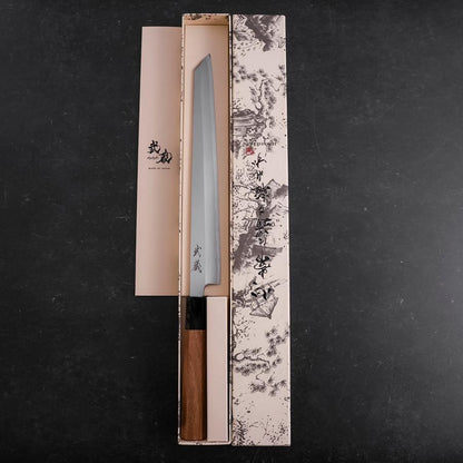 Yanagi Kiritsuke White Steel #2 Kasumi Buffalo Teak Handle 270mm