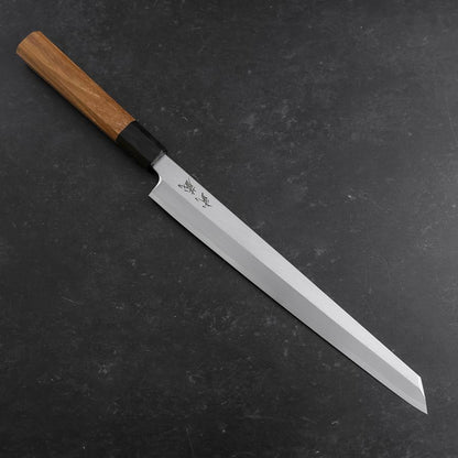 Yanagi Kiritsuke White Steel #2 Kasumi Buffalo Teak Handle 270mm