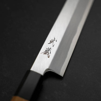 Yanagi Kiritsuke White Steel #2 Kasumi Buffalo Teak Handle 300mm