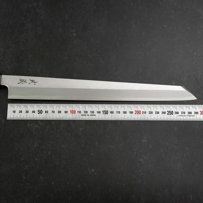 Yanagi Kiritsuke White Steel #2 Kasumi Buffalo Teak Handle 300mm
