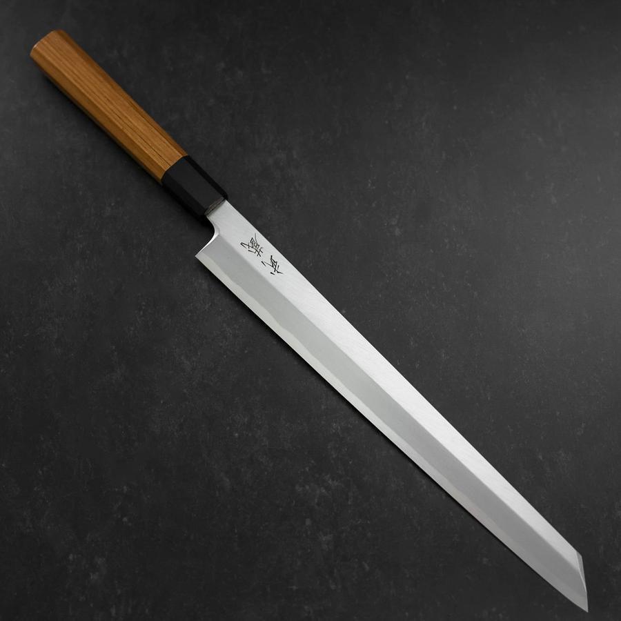 Yanagi Kiritsuke White Steel #2 Kasumi Buffalo Teak Handle 300mm