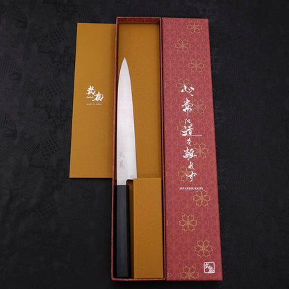 Yanagiba AUS-8 Polished Dark Blue Urushi Handle 210mm