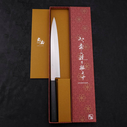 Yanagiba AUS-8 Polished Dark Blue Urushi Handle 240mm