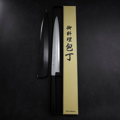 Yanagiba Blue Steel #1 Suminagashi Buffalo Ebony Handle With Sheath 270mm