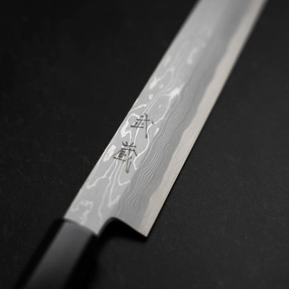 Yanagiba Blue Steel #1 Suminagashi Buffalo Ebony Handle With Sheath 270mm