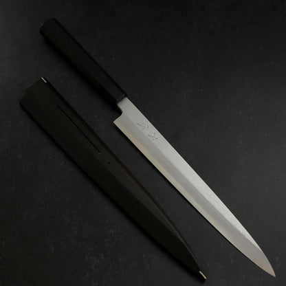 Yanagiba Blue Steel #1 Suminagashi Buffalo Ebony Handle With Sheath 270mm