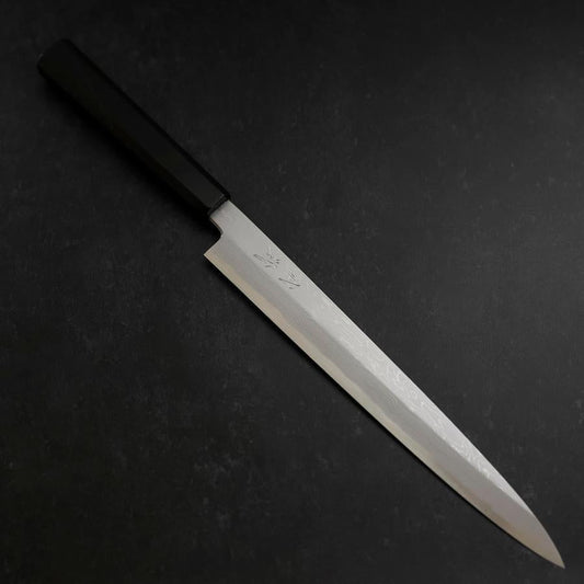 Yanagiba Blue Steel #1 Suminagashi Buffalo Ebony Handle With Sheath 270mm