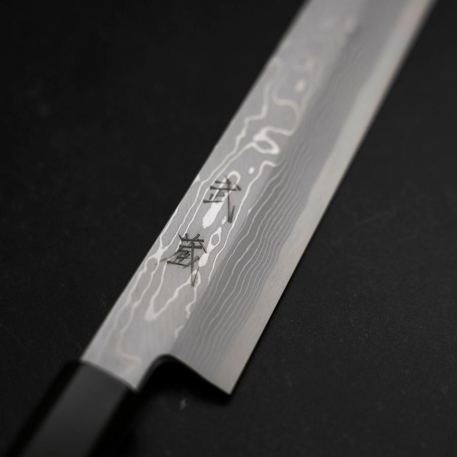 Yanagiba Blue Steel #1 Suminagashi Buffalo Ebony Handle With Sheath 330mm