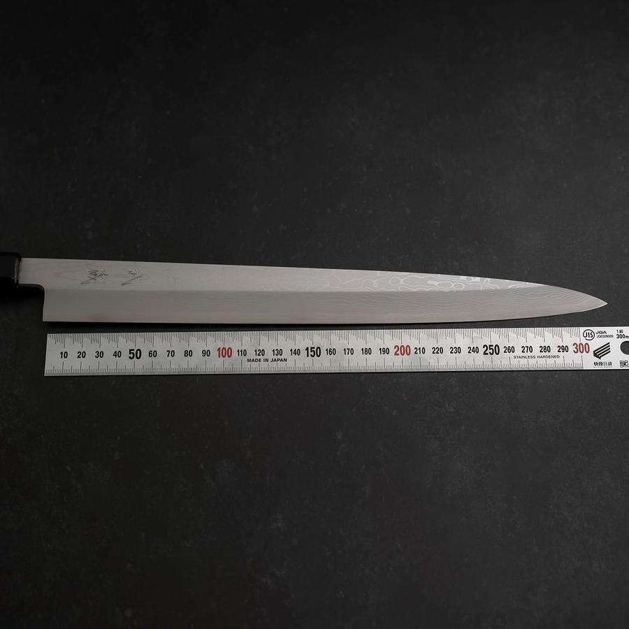 Yanagiba Blue Steel #1 Suminagashi Buffalo Ebony Handle With Sheath 330mm