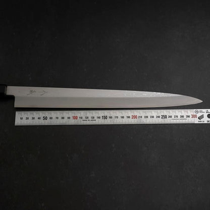 Yanagiba Blue Steel #1 Suminagashi Buffalo Ebony Handle With Sheath 330mm