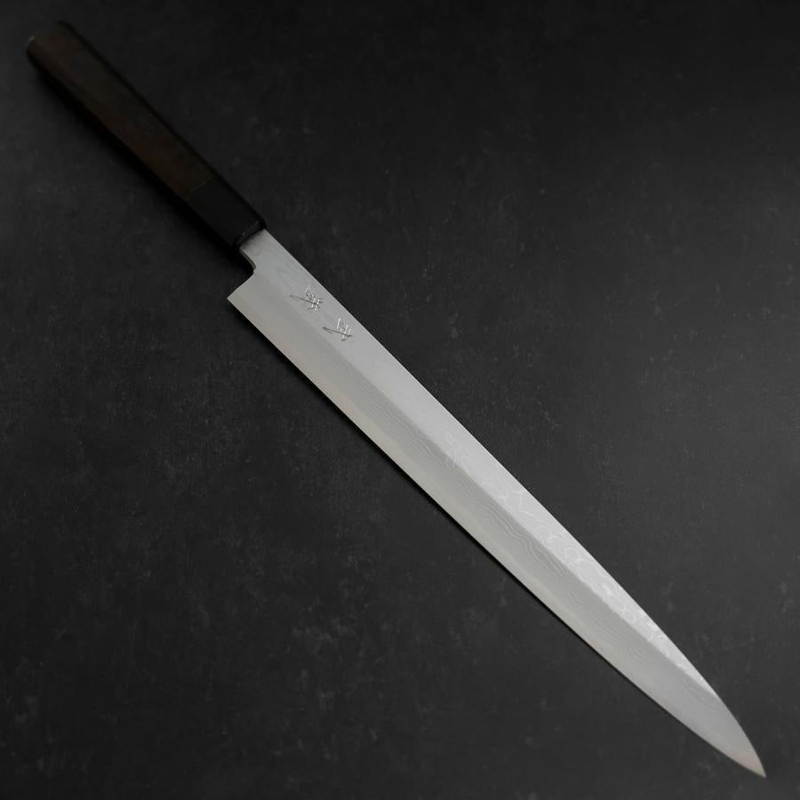 Yanagiba Blue Steel #1 Suminagashi Buffalo Ebony Handle With Sheath 330mm