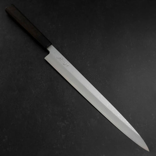 Yanagiba Blue Steel #1 Suminagashi Buffalo Ebony Handle With Sheath 330mm