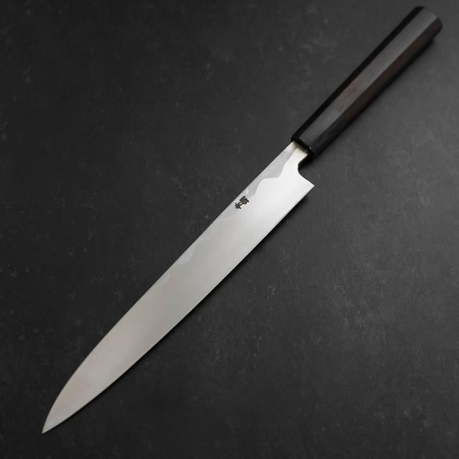 Yanagiba Blue Steel #2 Damascus Buffalo Ebony Handle 210mm