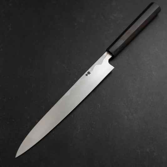 Yanagiba Blue Steel #2 Damascus Buffalo Ebony Handle 210mm