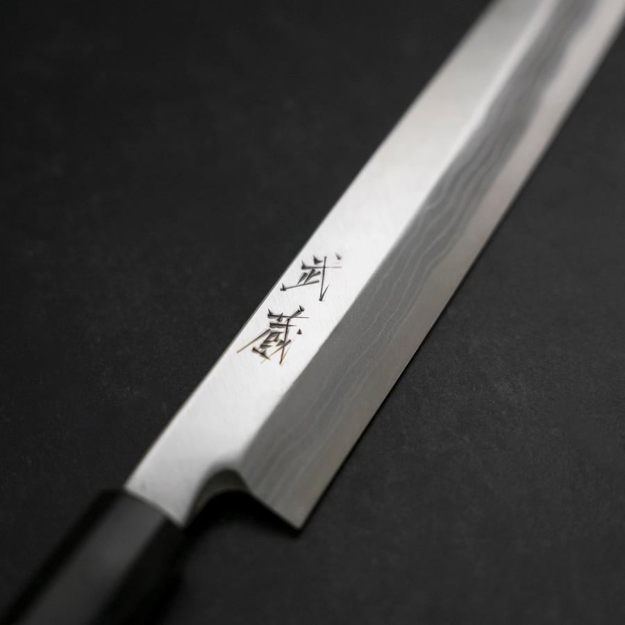 Yanagiba Blue Steel #2 Damascus Buffalo Ebony Handle 210mm