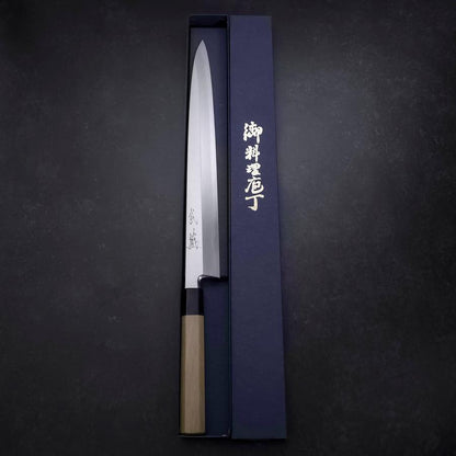 Yanagiba Blue Steel #2 Kasumi Buffalo Magnolia Handle 330mm