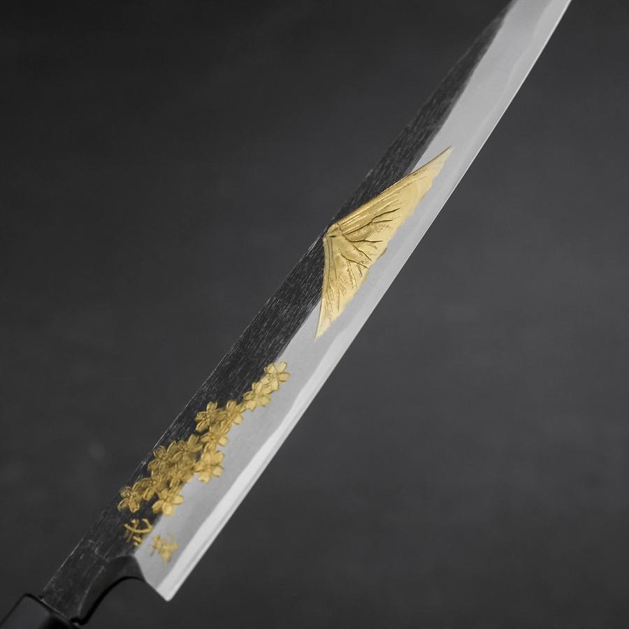 Yanagiba Blue Steel #2 Kurouchi Chokin Sakura-Fuji Buffalo Ebony Handle 210mm