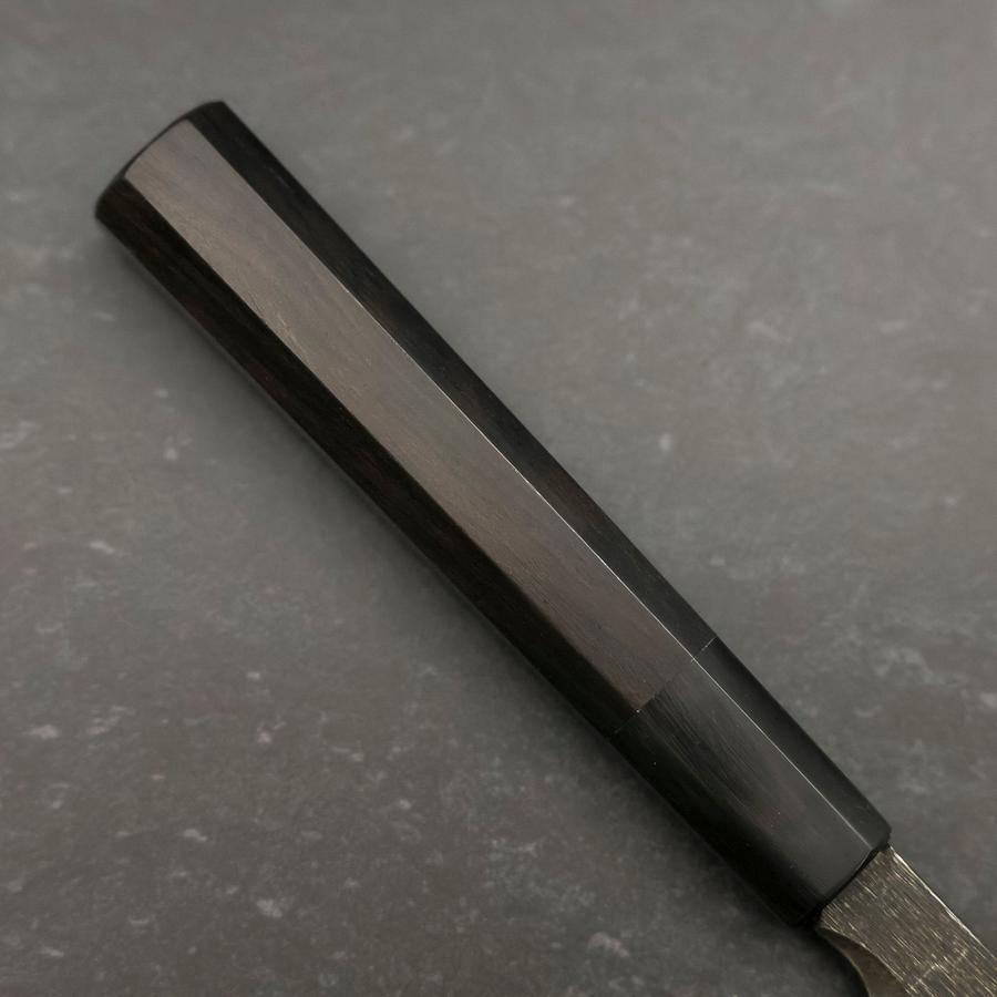 Yanagiba Blue Steel #2 Kurouchi Chokin Sakura-Fuji Buffalo Ebony Handle 210mm