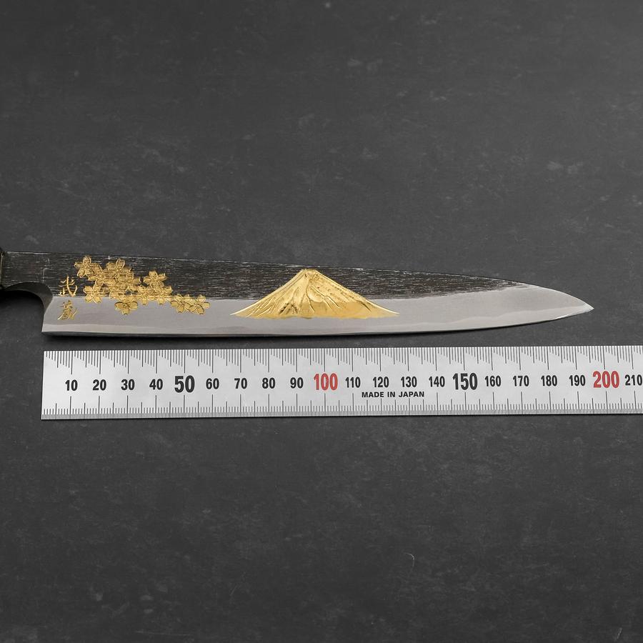 Yanagiba Blue Steel #2 Kurouchi Chokin Sakura-Fuji Buffalo Ebony Handle 210mm