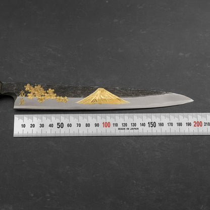 Yanagiba Blue Steel #2 Kurouchi Chokin Sakura-Fuji Buffalo Ebony Handle 210mm